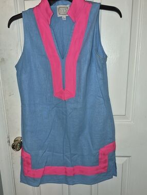 Sail to Sable Blue Dress with Pink Trim